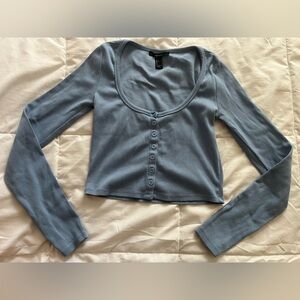 Long sleeve sky blue ribbed crop top